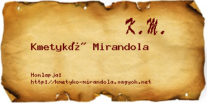 Kmetykó Mirandola névjegykártya
